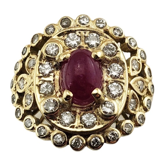 Vintage 14 Karat Yellow Gold Natural Ruby  Diamond Ring Size 6.25 #12833 - Picture 1 of 9